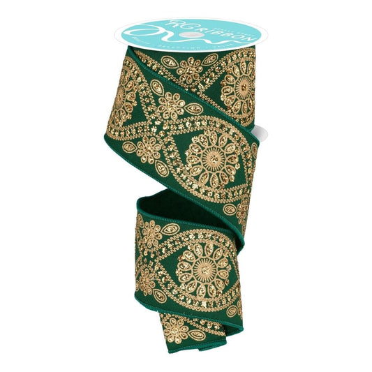 2.5" Deluxe Wavy Floral Ribbon: Hunt Green (10 Yards)