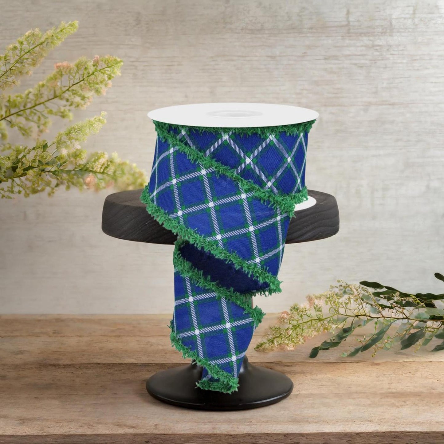 2.5" Diagonal Dash Check Drift Ribbon: Royal Blue (10 Yards)