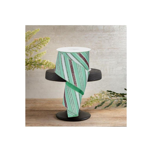 2.5" Diagonal Line Ribbon: Mint Green (10 Yards)
