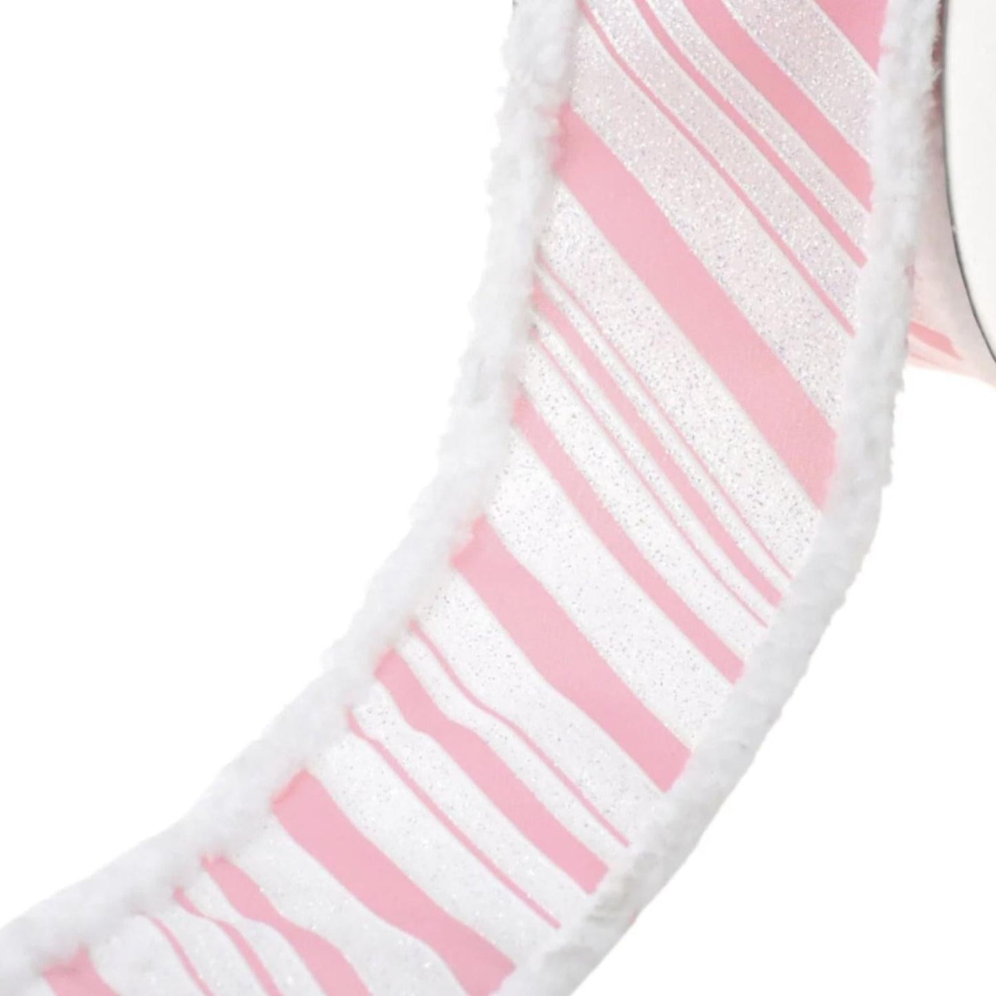 2.5" Diagonal Stripe Snow Edge Ribbon: Pink & White (10 Yards)