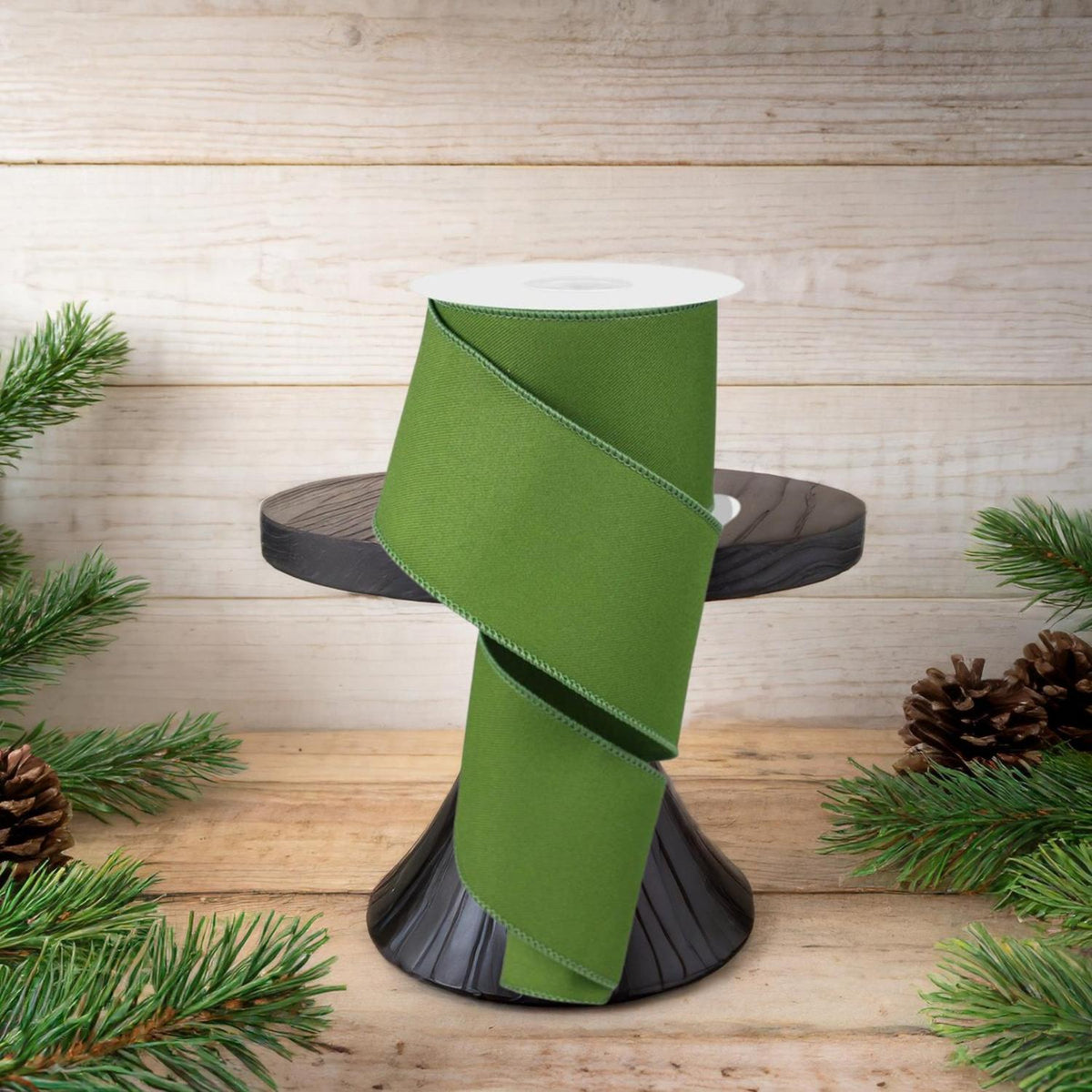 2.5" Diagonal Weave Ribbon: Moss Green (10 Yards)