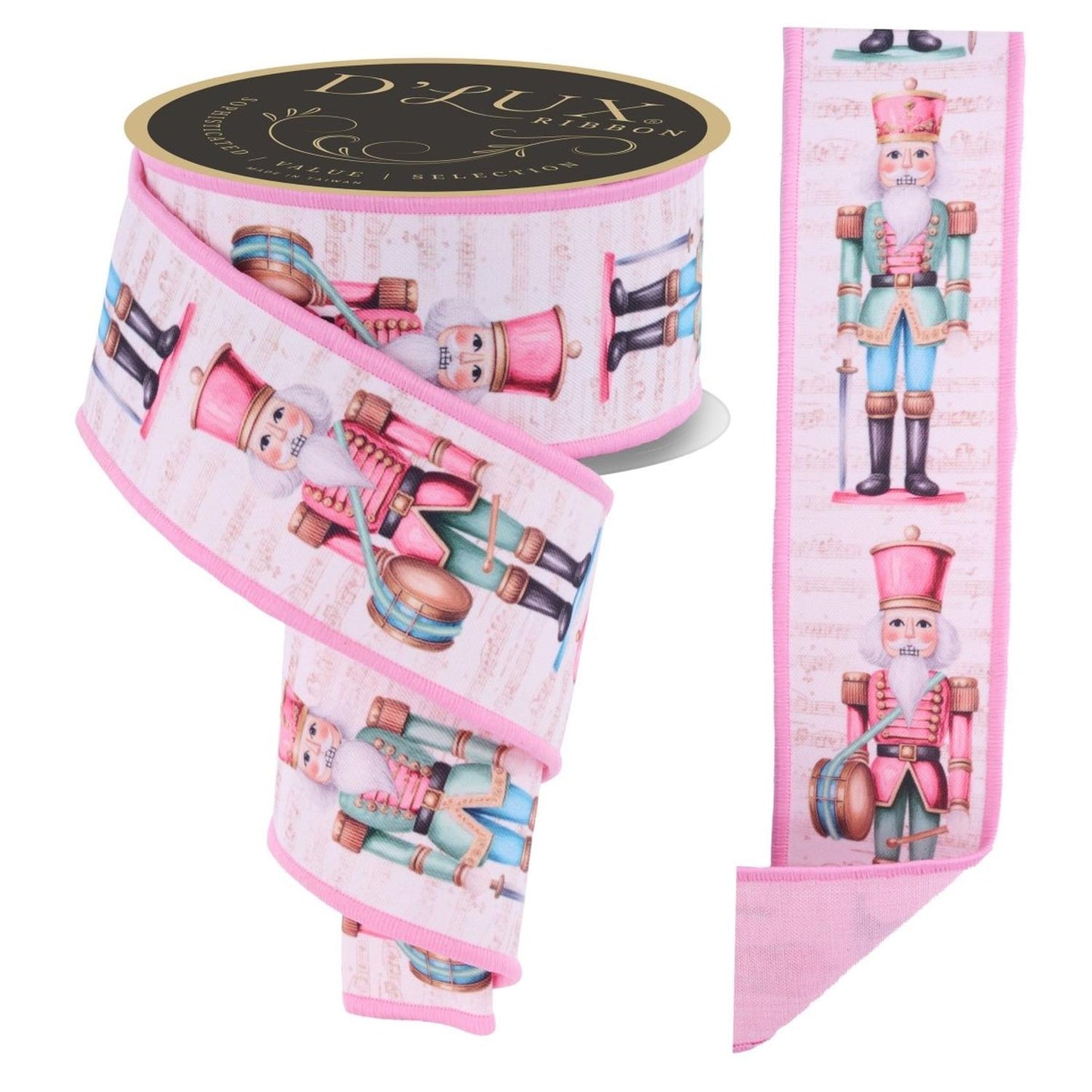 2.5" D'Lux Nutcracker Fused Ribbon: Pink (10 Yards)