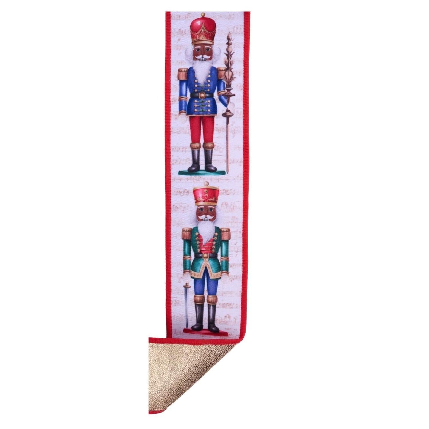 2.5" D'Lux Nutcracker Fused Ribbon: White/Red (10 Yards)