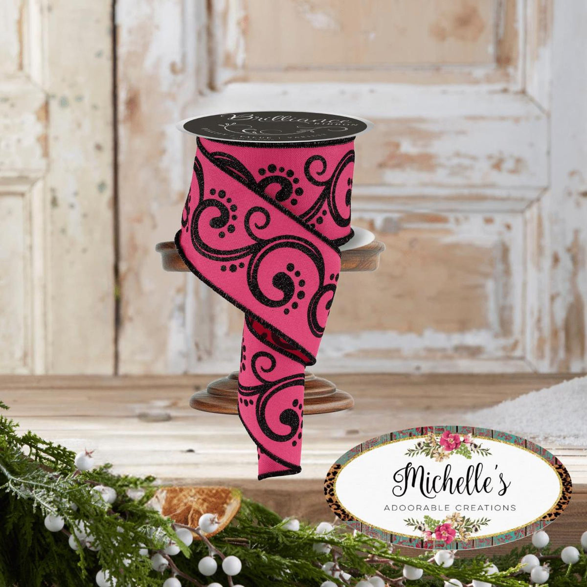 2.5" D'Lux Swirl Design Ribbon: Hot Pink (10 Yards)