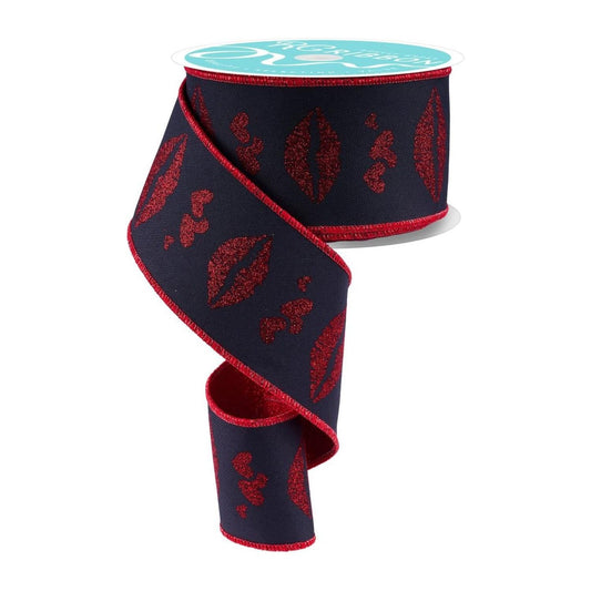 2.5" Double Layer Bold Lips Ribbon: Black/Red (10 Yards)