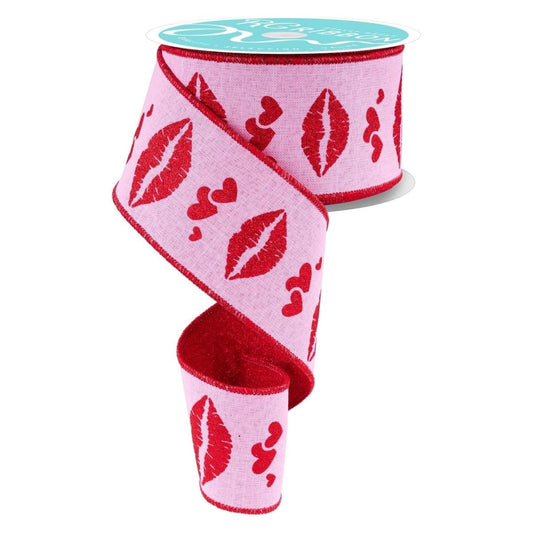 2.5" Double Layer Bold Lips Ribbon: Pink/Red (10 Yards)