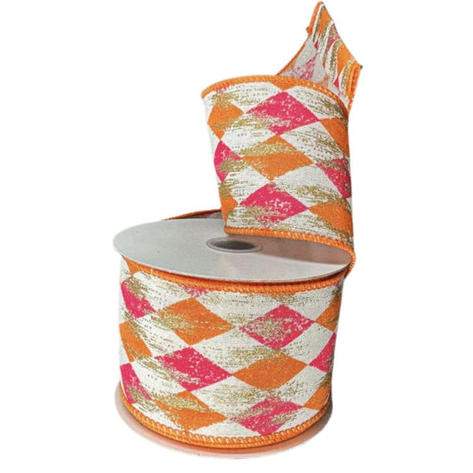 2.5" Faded Harlequin Ribbon: Orange/Pink (10 Yards)