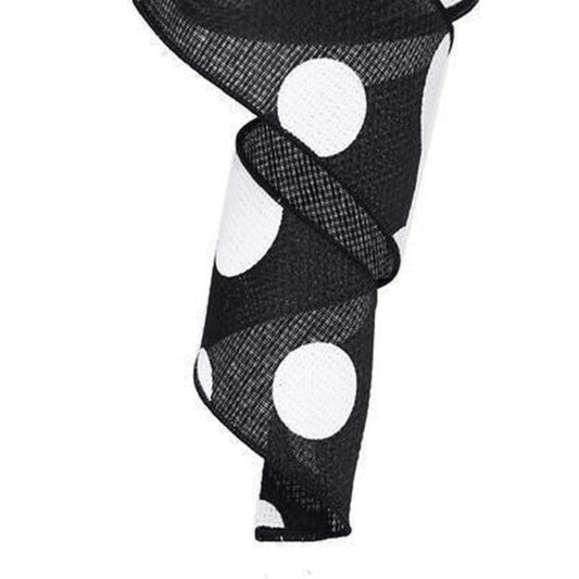 2.5" Faux Burlap Giant Polka Dot Ribbon: Black & White (10 Yards)