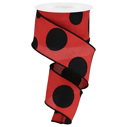 2.5" Faux Burlap Giant Polka Dot Ribbon: Red & Black (10 Yards)