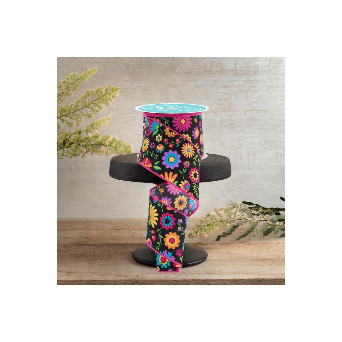 2.5" Fiesta Florals Ribbon: Black (10 Yards)
