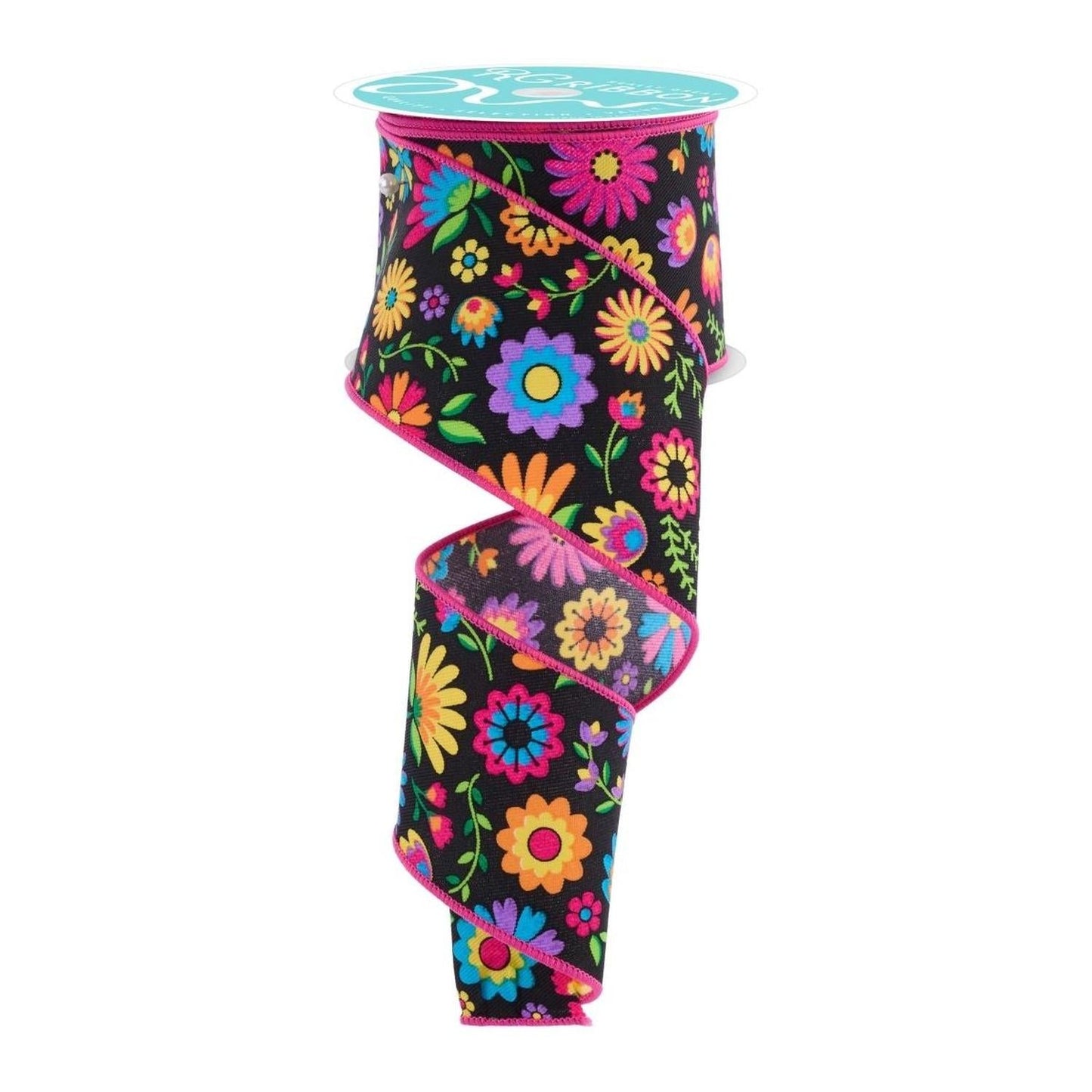 2.5" Fiesta Florals Ribbon: Black (10 Yards)