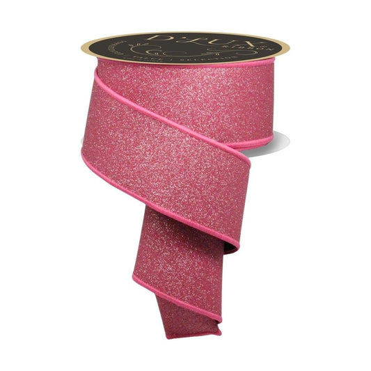 2.5" Fine Glitter Fused Back Ribbon: Fuchsia/Black (10 Yards)