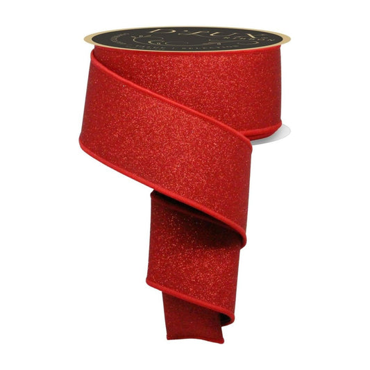 2.5" Fine Glitter Fused Back Ribbon: Red/Black (10 Yards)