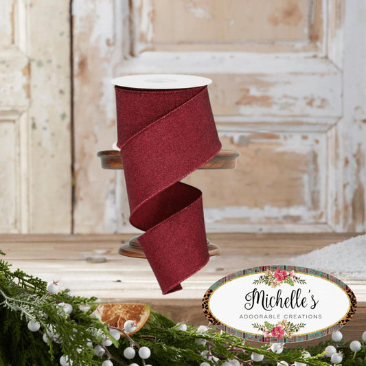 2.5" Fine Glitter On Royal Ribbon: Burgundy (10 Yards)