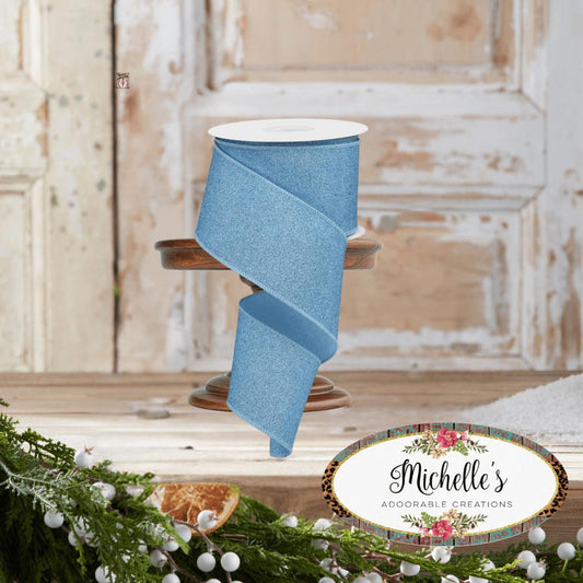 2.5" Fine Glitter On Royal Ribbon: Pale Blue (10 Yards)