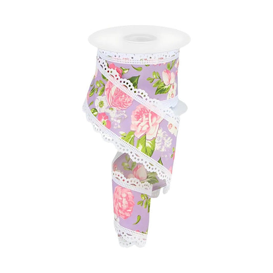 2.5" Floral Lace Ribbon: Lavender (10 Yards)