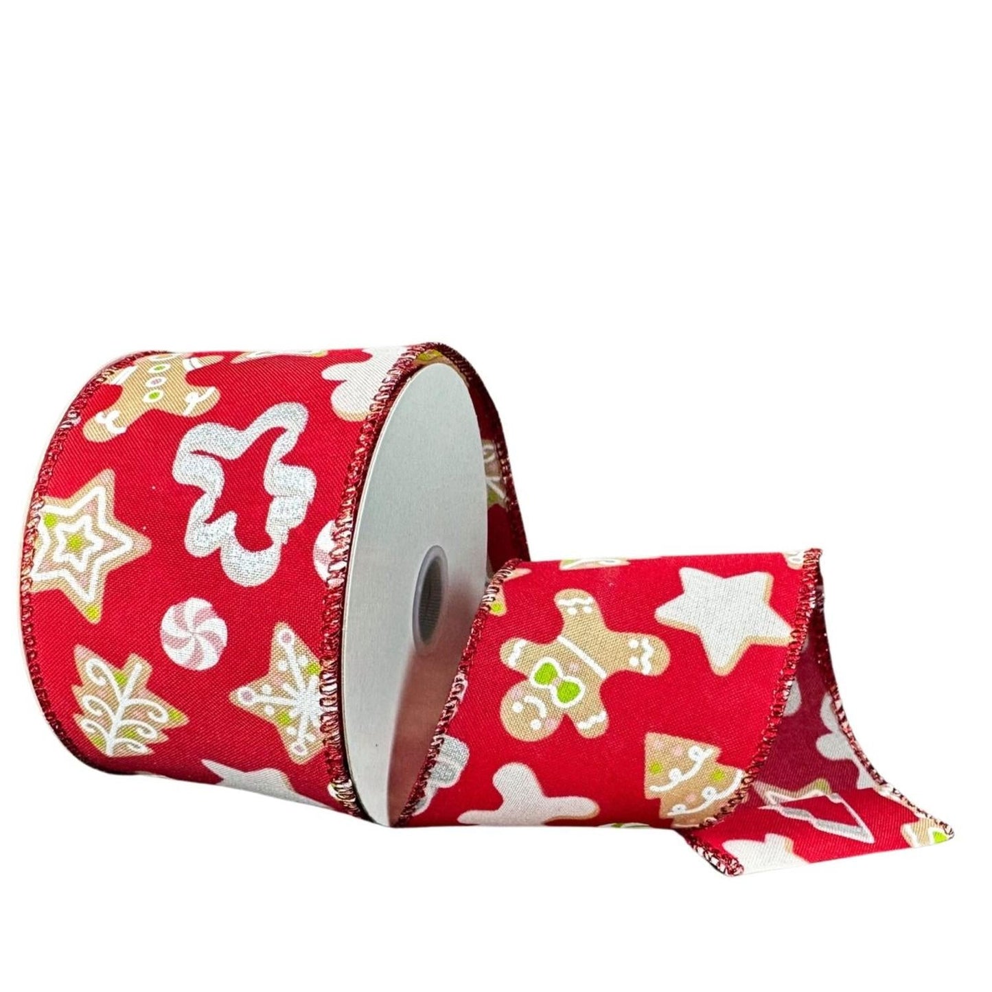 2.5" Gingerbread Cookie Cutout Ribbon: Red (10 Yards)