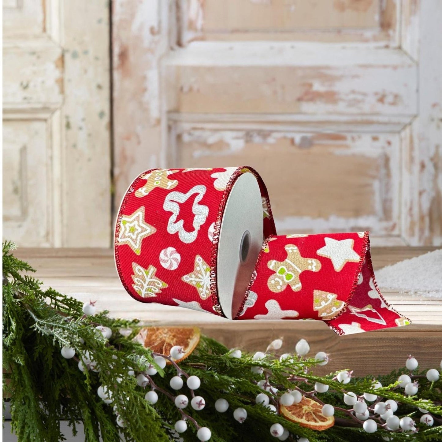 2.5" Gingerbread Cookie Cutout Ribbon: Red (10 Yards)
