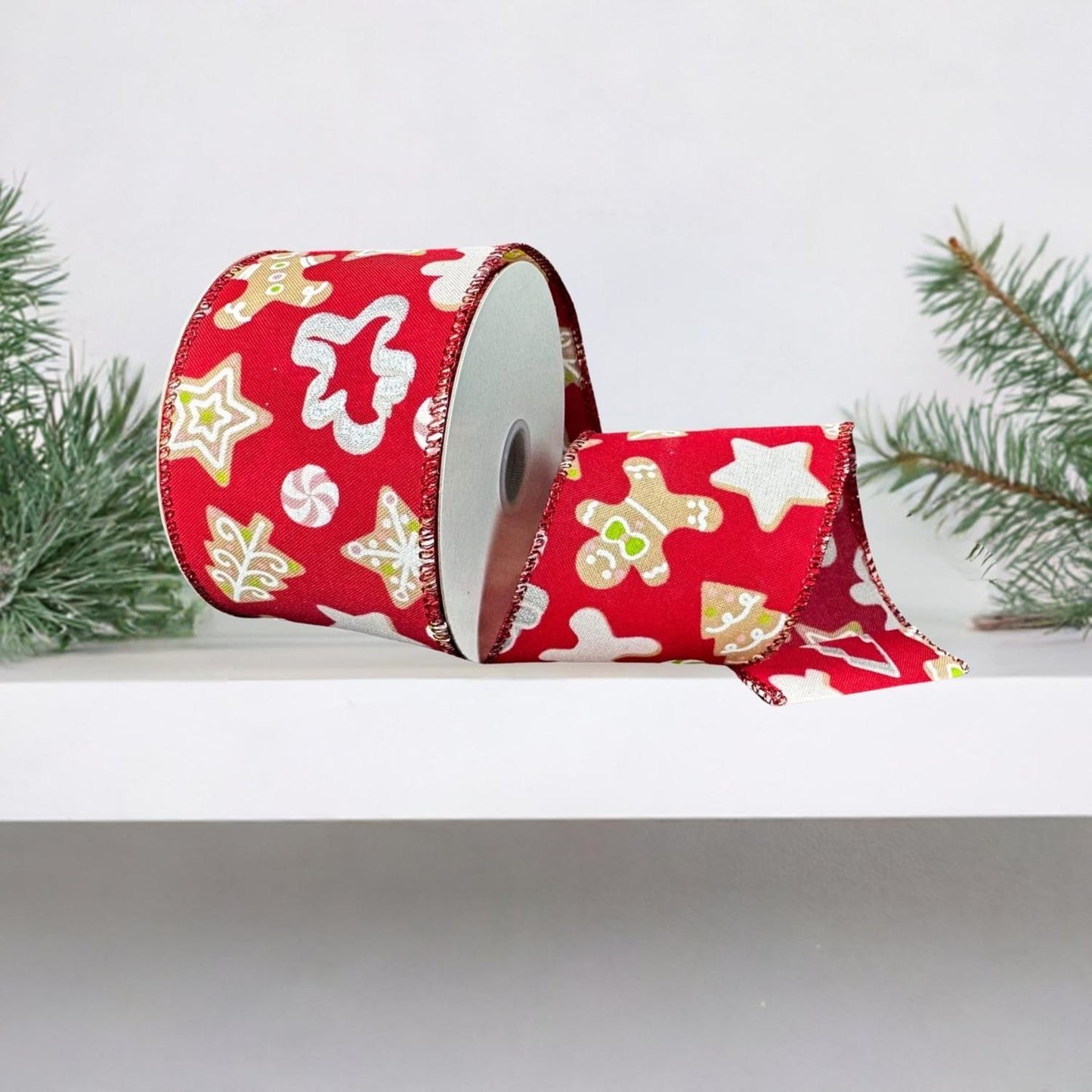 2.5" Gingerbread Cookie Cutout Ribbon: Red (10 Yards)