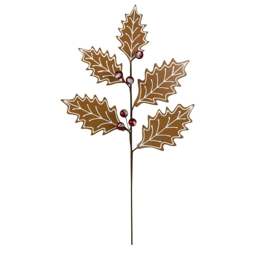 25" Gingerbread Holly Leaf Spray