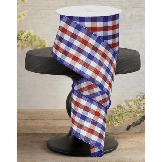 2.5" Gingham Plaid Ribbon: Patriotic (10 Yards)
