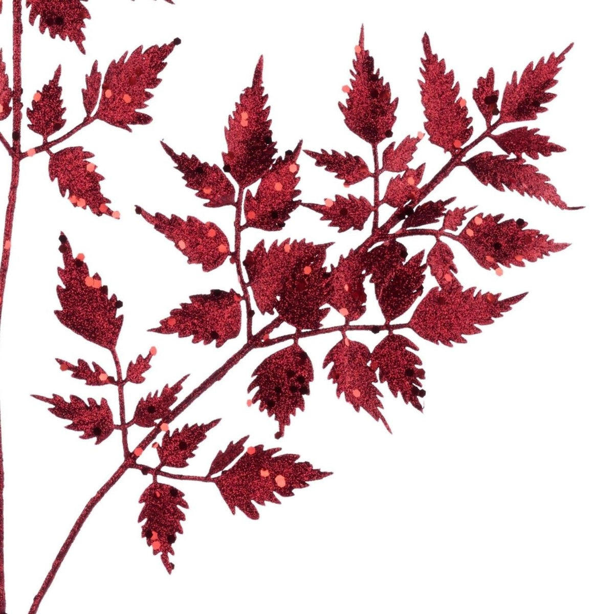 25" Glitter Fern Spray: Burgundy