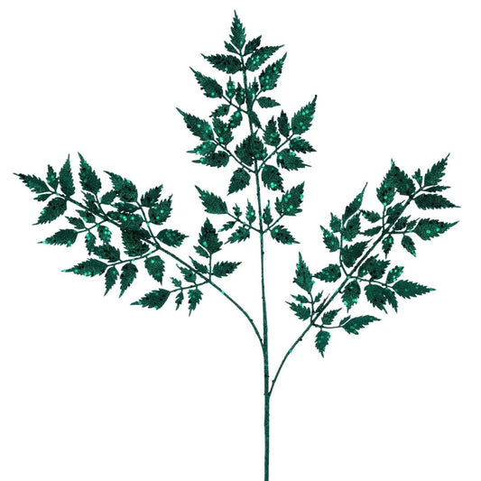 25" Glitter Fern Spray: Hunter Green