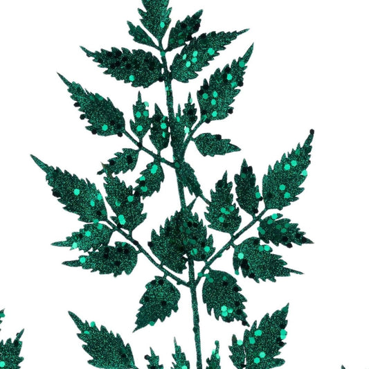 25" Glitter Fern Spray: Hunter Green