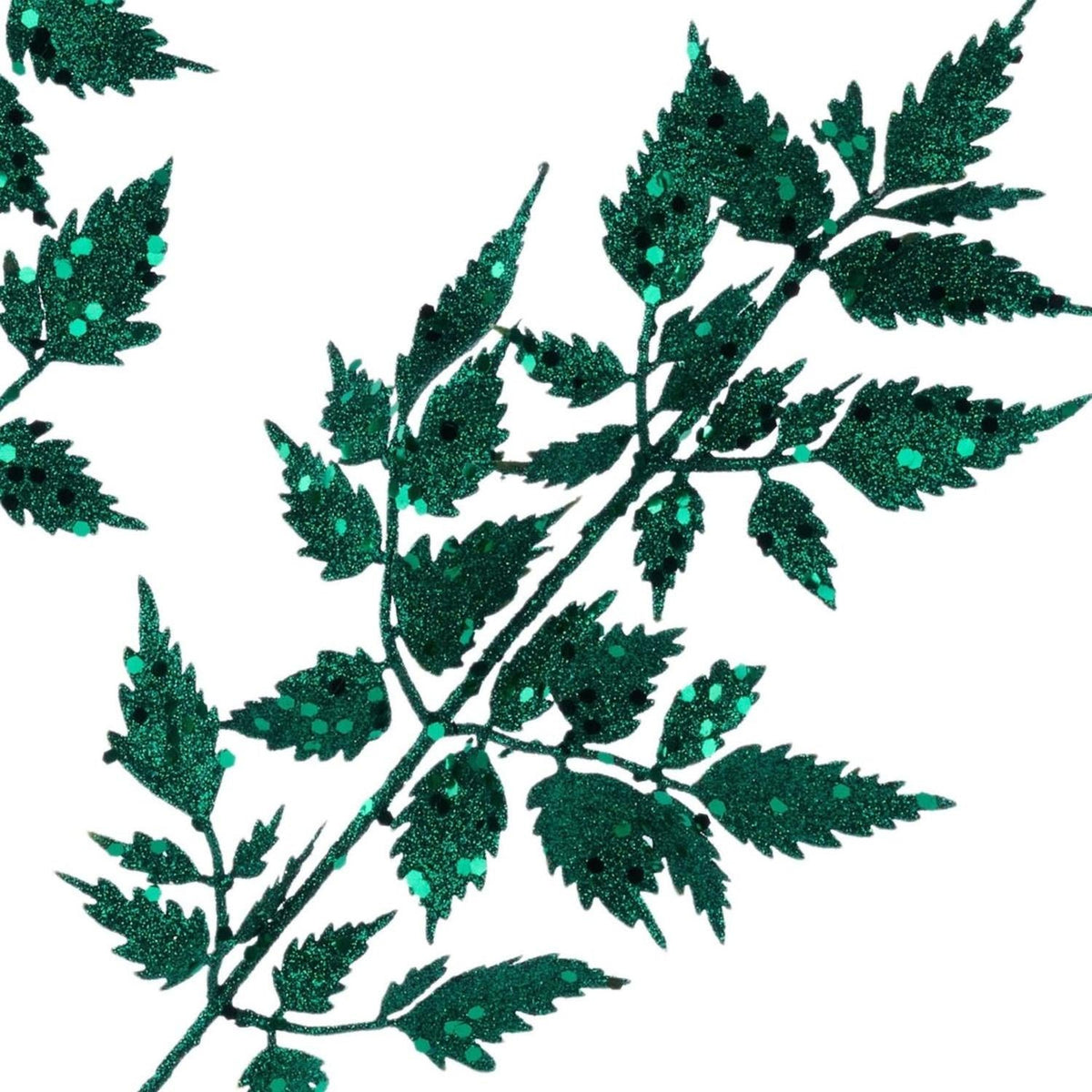 25" Glitter Fern Spray: Hunter Green