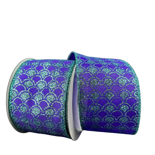 2.5" Glitter Fish Scales Ribbon: Purple/Aqua (10 Yards)