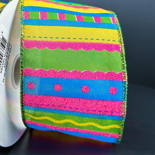 2.5" Glitter Fun Satin Stripe Ribbon: Multi (10 Yards)