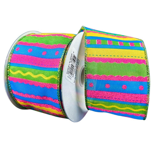 2.5" Glitter Fun Satin Stripe Ribbon: Multi (10 Yards)