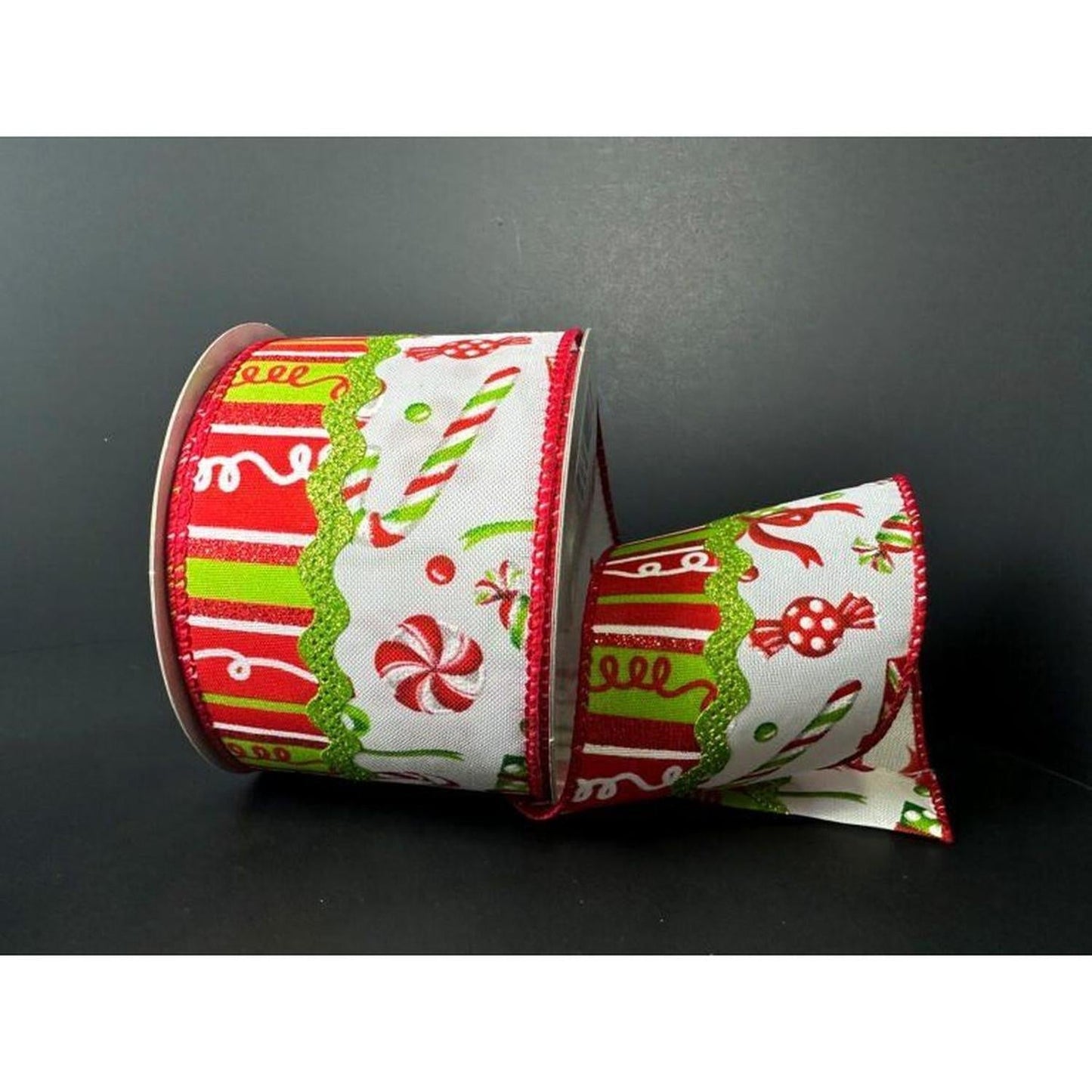 2.5" Glitter Loopy Ric Rac Ribbon: Lime, Red, White