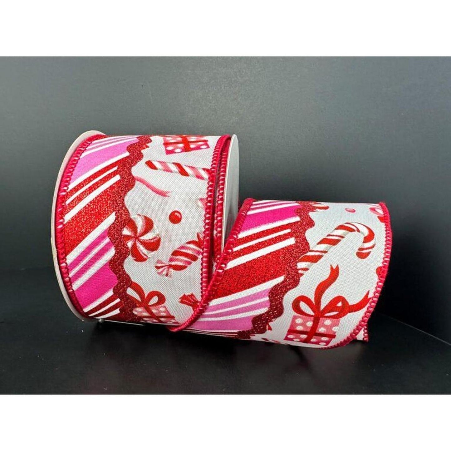 2.5" Glitter Loopy Ric Rac Ribbon: Red, Pink and White
