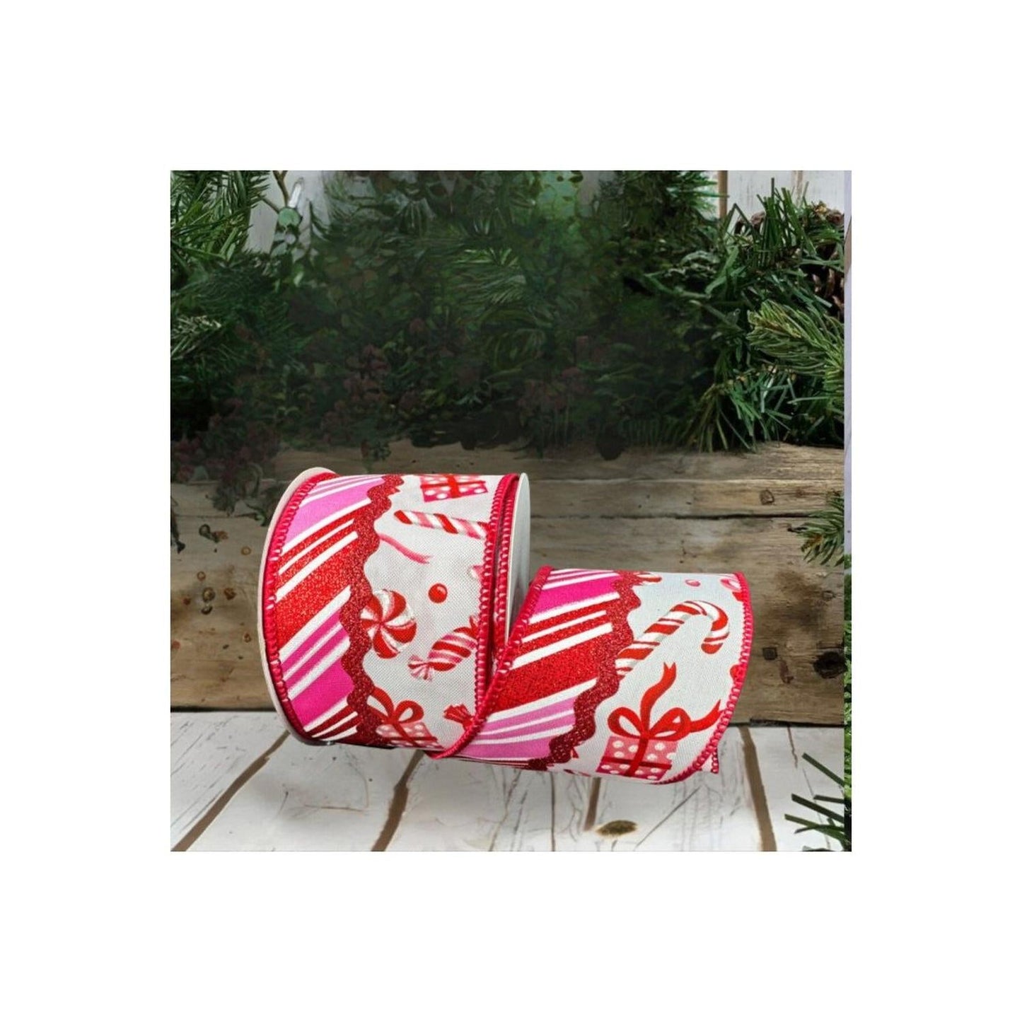 2.5" Glitter Loopy Ric Rac Ribbon: Red, Pink and White