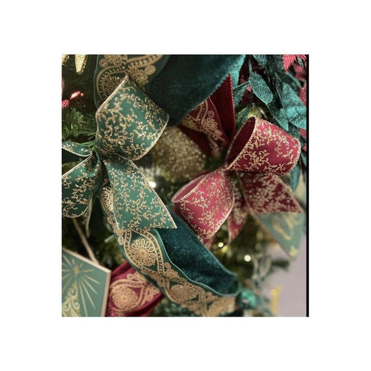 2.5" Glitter Mini Leaf Vines Ribbon: Hunter Green/Gold (10 Yards)