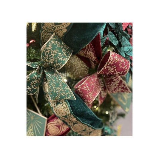 2.5" Glitter Mini Leaf Vines Ribbon: Wine/Gold (10 Yards)