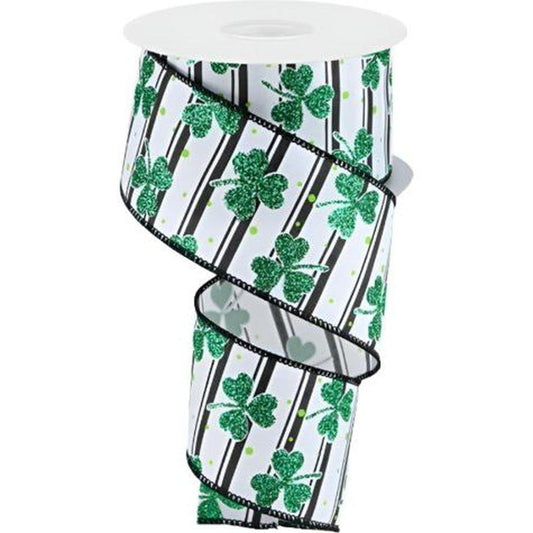 2.5" Glitter Shamrock Ribbon: Dots/Stripes (10 Yards)