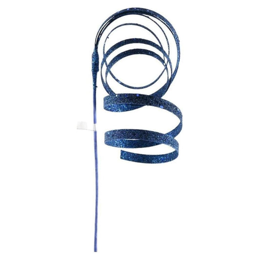 25" Glitter Spiral Ribbon Spray: Midnight Blue