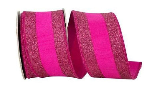 2.5" Glitter Stripe Dupioni Ribbon: Fuchsia (5 Yards)