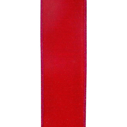2.5" Glitter Stripe Dupioni Ribbon: Red/Fuchsia (5 Yards)