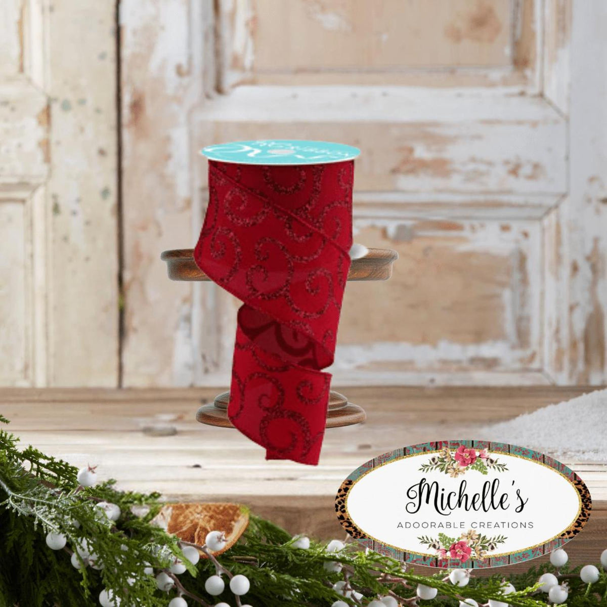 2.5" Glitter Swirl Ribbon: Red (10 Yards)