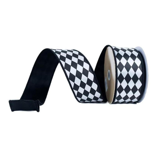 2.5" Harlequin Fused Back Ribbon: Black (10 Yards)