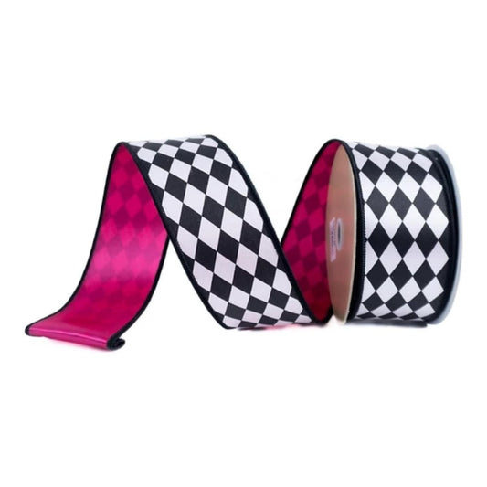 2.5" Harlequin Fused Back Ribbon: Hot Pink (10 Yards)