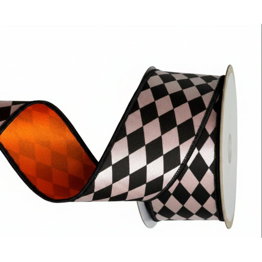 2.5" Harlequin Fused Back Ribbon: Orange (10 Yards)
