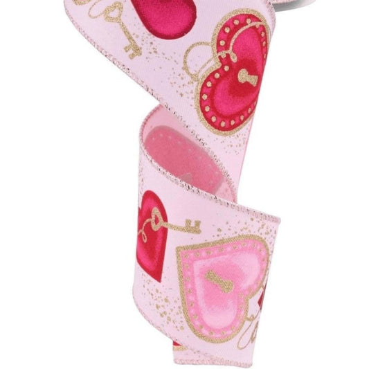 2.5" Heart Locks Ribbon: Pale Pink (10 Yards)