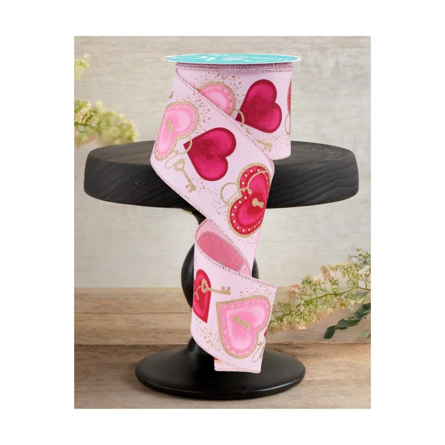 2.5" Heart Locks Ribbon: Pale Pink (10 Yards)