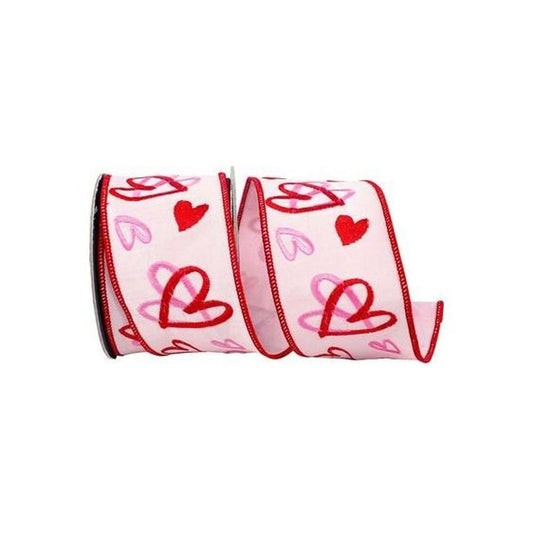 2.5" Hearts Tangle Dupioni Ribbon: Pink (5 Yards)