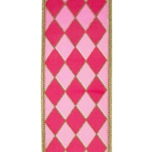 2.5 in Two Tone Pink Gold Trim Harlequin Ribbon (5 Yards)