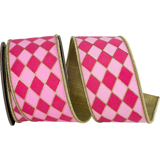 2.5 in Two Tone Pink Gold Trim Harlequin Ribbon (5 Yards)